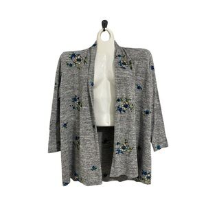 Anthropologie Fig and Flower Gray and Blue Open-Front floral Cardigan